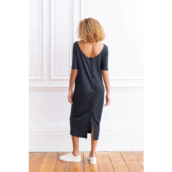 Celtic & Co. Navy Blue Linen/Cotton Button Back Dress 3 Celtic & Co. Navy Blue Linen/Cotton Button Back Dress - Image 3
