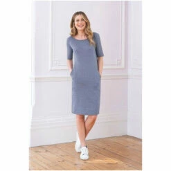 Celtic & Co. Blue Linen And Cotton Knee Length Dress