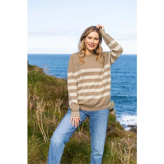Celtic & Co. Celtic & Co Cream Stripe Placement Crew Neck Jumper 1 Celtic & Co. Celtic & Co Cream Stripe Placement Crew Neck Jumper