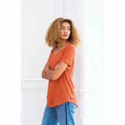 Celtic & Co. Celtic & Co Orange Linen Scoop Neck T-Shirt