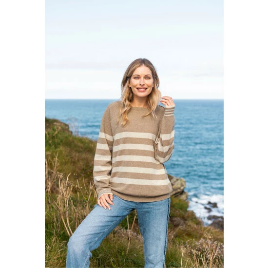 Celtic & Co. Celtic & Co Cream Stripe Placement Crew Neck Jumper 2 Celtic & Co. Celtic & Co Cream Stripe Placement Crew Neck Jumper - Image 2