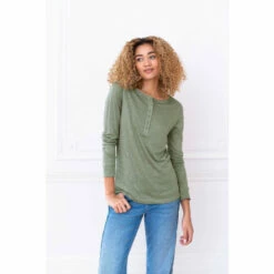 Celtic & Co. Celtic & Co Sage Green Linen Henley Top
