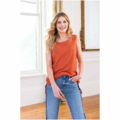 Celtic & Co. Orange Linen And Cotton Scoop Neck Tunic