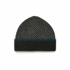 Celtic & Co. Mens Black Lambswool Chevron Beanie