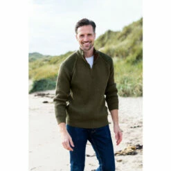 Celtic & Co Shop 22 Celtic & Co. Green Mens Ribbed Half Zip Jumper