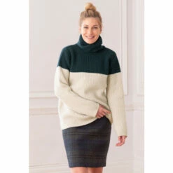 Celtic & Co. Blue Colourblock Roll Neck Jumper