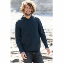 Celtic & Co. Men Blue Donegal Shawl Collar Jumper