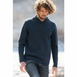 Alternative view of Celtic & Co. Men Blue Donegal Shawl Collar Jumper