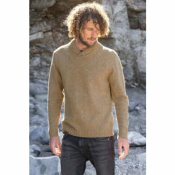 Celtic & Co. Mens Camel Donegal Shawl Collar Jumper
