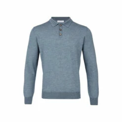 Alternative view of Celtic & Co. Mens Blue Fine Knit Polo Jumper