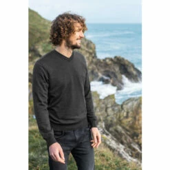 Celtic & Co. Mens Grey Fine Knit V Jumper