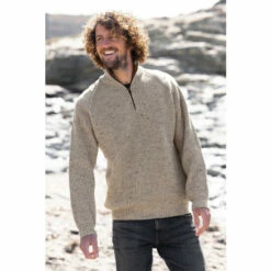 Celtic & Co. Mens Natural Ribbed Half Zip Jumper