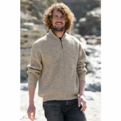 Alternative view of Celtic & Co. Mens Natural Ribbed Half Zip Jumper