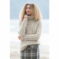 Celtic & Co. Natural Donegal Cable Roll Neck Jumper