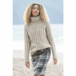 Alternative view of Celtic & Co. Natural Donegal Cable Roll Neck Jumper
