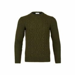 Alternative view of Celtic & Co. Mens Green Cable Crew Neck Jumper
