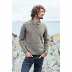 Celtic & Co. Mens Grey Donegal Shawl Collar Jumper