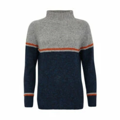 Alternative view of Celtic & Co. Navy Colourblock Flecked Funnel Neck Jumper