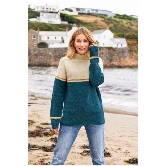 Celtic & Co. Celtic & Co Blue Colourblock Flecked Funnel Neck Jumper 1 Celtic & Co. Celtic & Co Blue Colourblock Flecked Funnel Neck Jumper