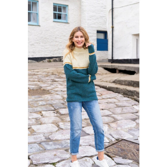 Celtic & Co. Celtic & Co Blue Colourblock Flecked Funnel Neck Jumper 2 Celtic & Co. Celtic & Co Blue Colourblock Flecked Funnel Neck Jumper - Image 2