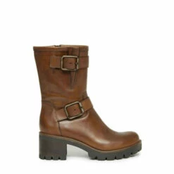 Celtic & Co. Womens Brown Block Heel Biker Boots