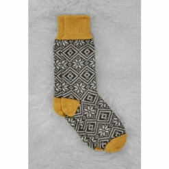 Celtic & Co. Ladies Grey Fairisle Merino Cot Socks