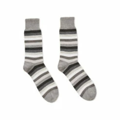 Alternative view of Celtic & Co. Mens Grey Merino Cotton Stripe Socks