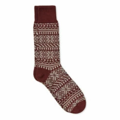 Celtic & Co. Mens Red Merino Cotton Fair Isle Socks