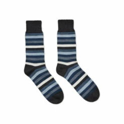 Alternative view of Celtic & Co. Mens Grey Merino Cotton Stripe Socks