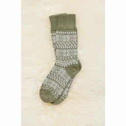 Celtic & Co. Ladies Green Fair Isle Merino Cot Socks
