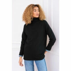 Celtic & Co. Womens Black Geelong Slouch Roll Neck Jumper